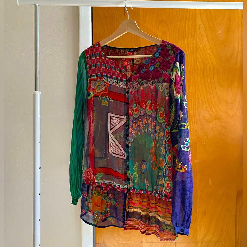 Desigual Long Sleeve Button Down Colorful Blouse